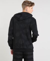 Blusao-Masculino-Estampado-de-Folhagem-com-Capuz-e-Bolso-Preto-9349326-Preto_2