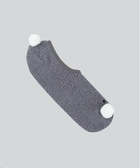 Meia-de-Inverno-Feminina-Sapatilha-Felpuda-Coala-com-Pompom-Chumbo-9392524-Chumbo_1