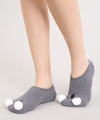 Meia-de-Inverno-Feminina-Sapatilha-Felpuda-Coala-com-Pompom-Chumbo-9392524-Chumbo_2