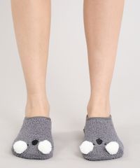 Meia-de-Inverno-Feminina-Sapatilha-Felpuda-Coala-com-Pompom-Chumbo-9392524-Chumbo_4