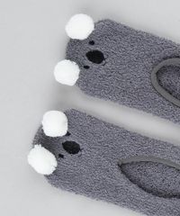 Meia-de-Inverno-Feminina-Sapatilha-Felpuda-Coala-com-Pompom-Chumbo-9392524-Chumbo_5