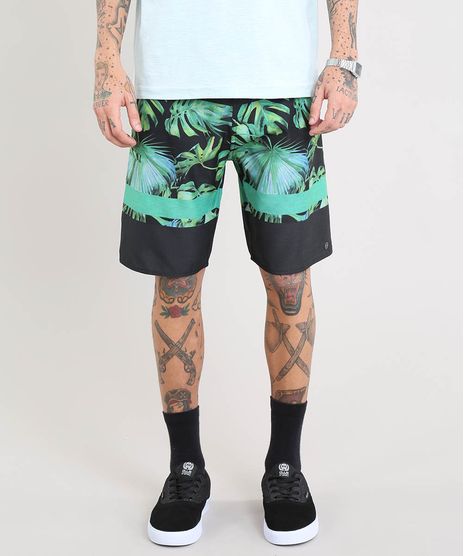 Bermuda-Surf-Masculina-Estampada-com-Folhagem-Chumbo-9456402-Chumbo_1
