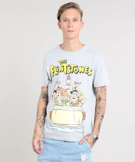 Camiseta-Masculina-Os-Flintstones-Manga-Curta-Gola-Careca-Cinza-Mescla-9419291-Cinza_Mescla_1