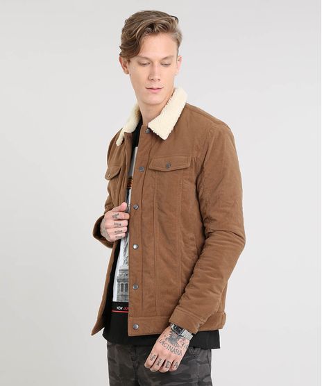 Jaqueta-Masculina-Acolchoada-Canelada-com-Pelo--Caramelo-9362542-Caramelo_1