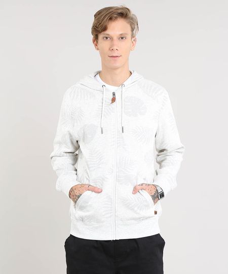 Blusao-Masculino-Estampado-de-Folhagem-com-Capuz-e-Bolso-Cinza-Mescla-Claro-9349326-Cinza_Mescla_Claro_1