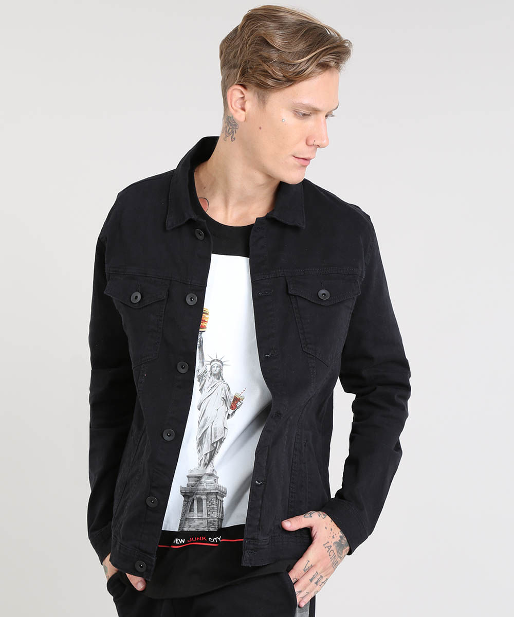 jaqueta preta jeans masculina