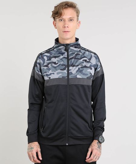 Jaqueta Masculina Esportiva Ace com Recorte Camuflado Preta Menor preço em Jaqueta Masculina Esportiva Ace com Recorte Camuflado Preta
