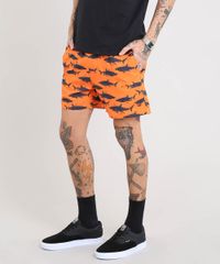 Short-Masculino-Estampado-de-Tubarao-com-Bolsos-Laranja-9456393-Laranja_1