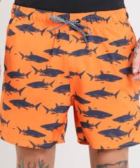 Short-Masculino-Estampado-de-Tubarao-com-Bolsos-Laranja-9456393-Laranja_2