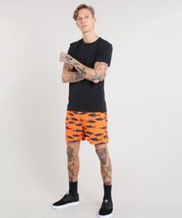 Short-Masculino-Estampado-de-Tubarao-com-Bolsos-Laranja-9456393-Laranja_3