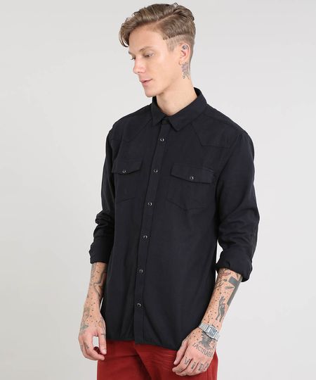 Camisa-Masculina-com-Recorte-em-Suede-Manga-Longa-Preta-9381719-Preto_1
