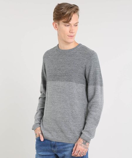 Suéter Masculino em Tricô Cinza Mescla Menor preço em Suéter Masculino em Tricô Cinza Mescla