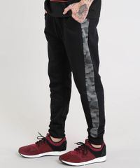 Calca-Masculina-Jogger-em-Moletom-com-Faixa-Lateral-Camuflada-Preta-9443569-Preto_1