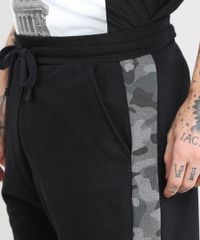 Calca-Masculina-Jogger-em-Moletom-com-Faixa-Lateral-Camuflada-Preta-9443569-Preto_2