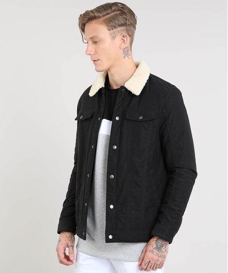 Jaqueta-Masculina-Acolchoada-Canelada-com-Pelo--Preta-9362542-Preto_1