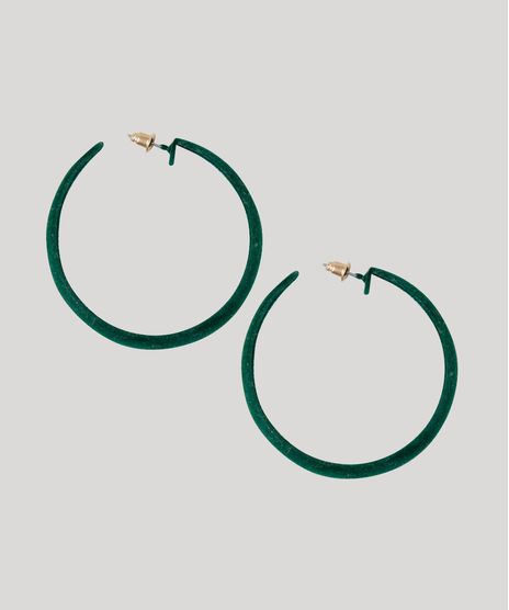 Brinco-Feminino-de-Argola-em-Veludo-Verde-9427645-Verde_1
