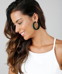 Brinco-Feminino-de-Argola-em-Veludo-Verde-9427645-Verde_2