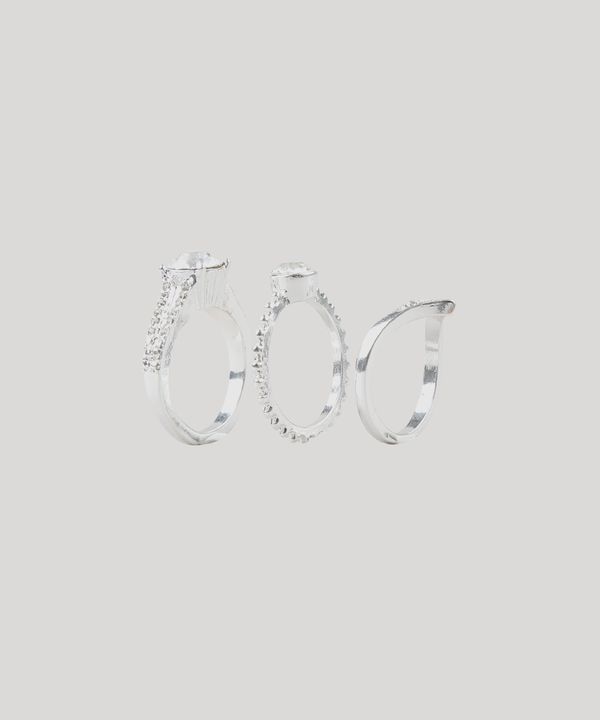Kit de 3 Anéis Femininos com Strass Prateado P