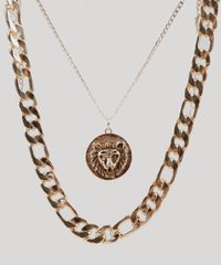 Kit-de-Gargantilha-Choker---Colar-com-Pingente-de-Leao-Dourado-9427640-Dourado_1