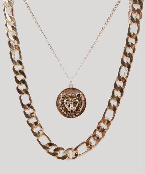 Kit-de-Gargantilha-Choker---Colar-com-Pingente-de-Leao-Dourado-9427640-Dourado_1