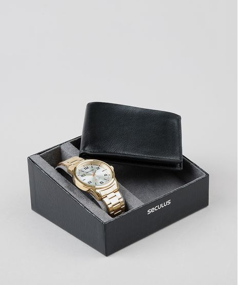 Kit-de-Relogio-Analogico-Seculus-Masculino---Carteira---23642GPSVDA3KA-Dourado-9507460-Dourado_1