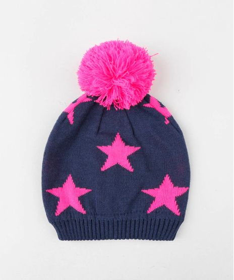 Gorro-Infantil-em-Trico-Estampado-Estrelas-com-Pompom-Azul-Marinho-9360510-Azul_Marinho_1
