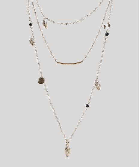 Colar-Feminino-Triplo-com-Pingente-de-Folhas-Dourado-9427649-Dourado_1