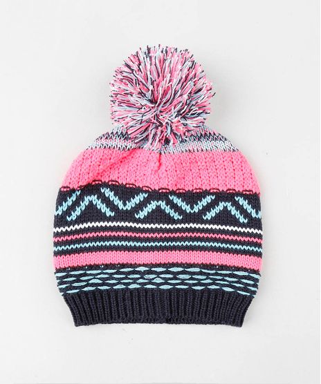 Gorro-Infantil-em-Trico-Listrado-com-Pompom-Azul-Marinho-9360508-Azul_Marinho_1