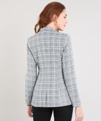 Blazer-Feminino-Estampado-Xadrez-com-Botoes-Cinza-9420581-Cinza_2