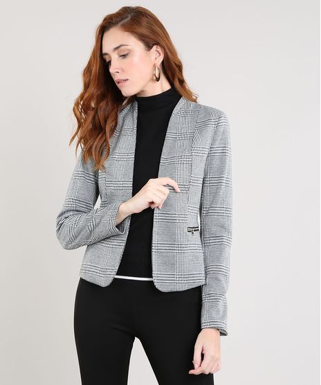 Blazer-Feminino-Estampado-Xadrez-com-Ziper-Cinza-9383127-Cinza_1