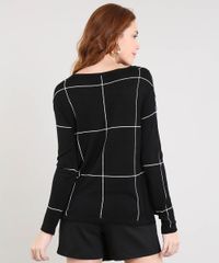Sueter-Feminino-Estampado-Quadriculado-em-Trico-Preto-9360037-Preto_2