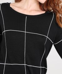 Sueter-Feminino-Estampado-Quadriculado-em-Trico-Preto-9360037-Preto_4
