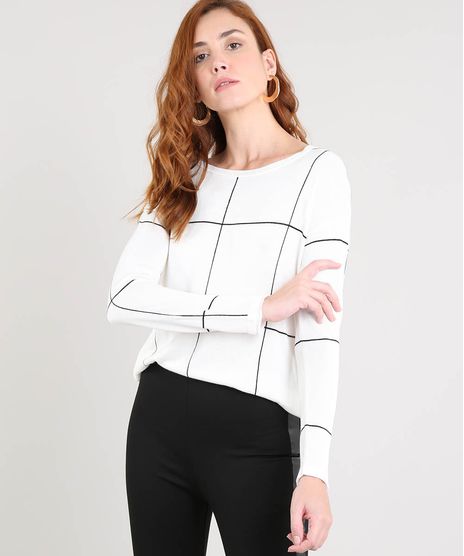 Sueter-Feminino-Estampado-Quadriculado-em-Trico-Off-White-9360037-Off_White_1