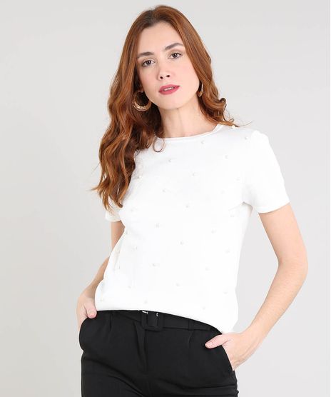 Blusa-Feminina-em-Trico-com-Perolas-Manga-Curta-Decote-Redondo-Off-White-9341365-Off_White_1