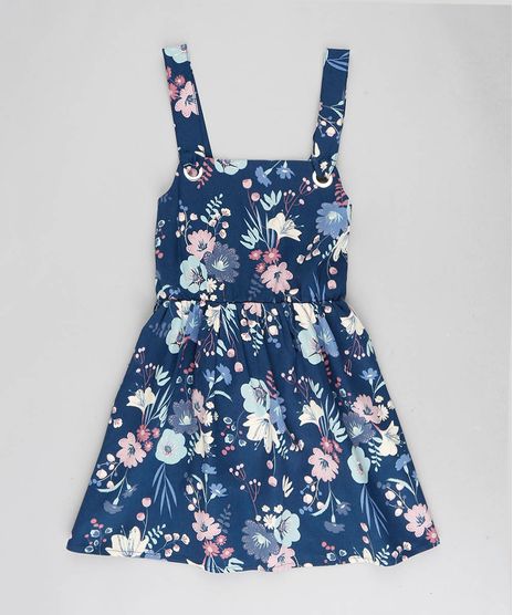 Salopete-Infantil-Estampada-Floral-com-Lace-Up-Azul-Marinho-9364777-Azul_Marinho_1