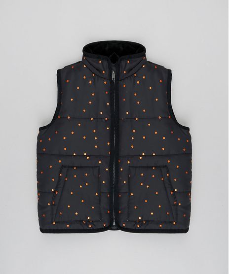 Colete-Infantil-Puffer-Estampado-de-Poa-com-Pelo-Preto-9363996-Preto_1