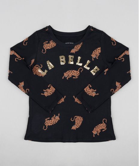 Blusa-Infantil-Estampada-de-Oncas-com-Paete-Manga-Longa-Decote-Redondo-Preta-9448658-Preto_1