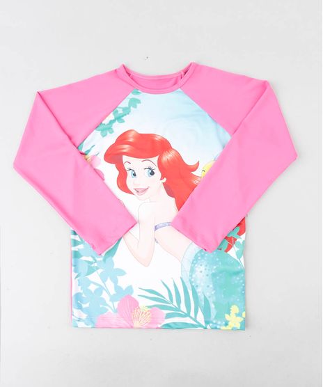 Blusa-de-Praia-Infantil-Pequena-Sereia-Ariel-Raglan-Manga-Longa-com-Protecao-UV50--Rosa-9422363-Rosa_1
