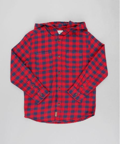 Camisa-Infantil-Estampada-Xadrez-com-Capuz-Manga-Longa-Vermelha-9382069-Vermelho_1