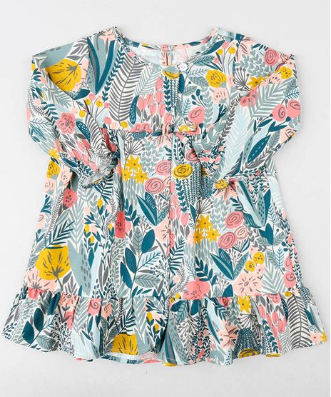 Vestido-Infantil-Estampado-Floral-com-Laco-Manga-Longa-Kaki-Claro-9476704-Kaki_Claro_1