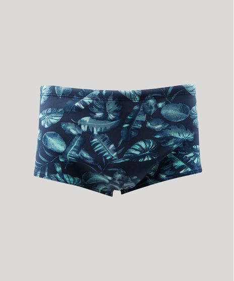 Sunga-Masculina-Estampada-de-Folhagem-com-Protecao-UV50--Azul-Marinho-9456400-Azul_Marinho_1