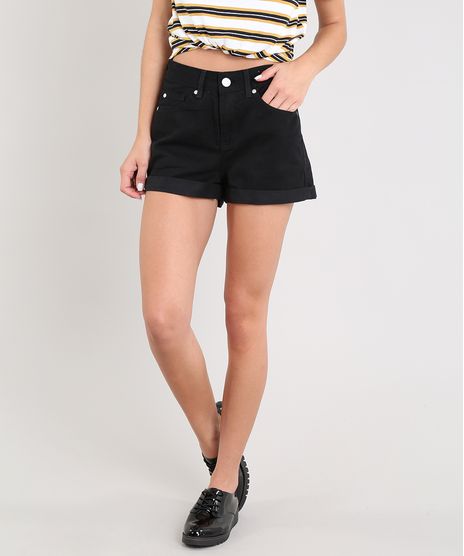Short-de-Sarja-Feminino-Mom-Vintage-Cintura-Alta-Barra-Dobrada-Preto-9274698-Preto_1