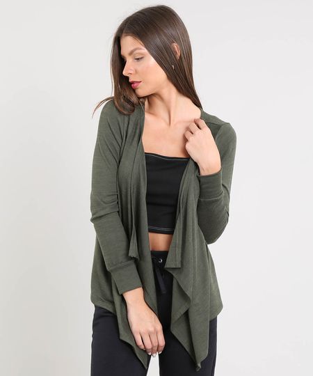 Capa Feminina Básica em Tricô Verde Militar - G Menor preço em Capa Feminina Básica em Tricô Verde Militar - G