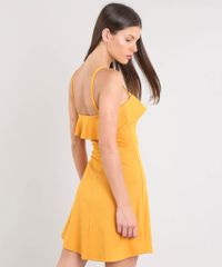 Vestido-Feminino-Curto-Canelado-com-Babado-Alca-Fina-Mostarda-9468905-Mostarda_2