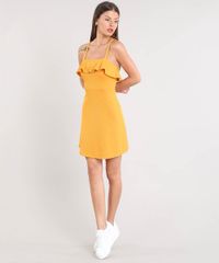 Vestido-Feminino-Curto-Canelado-com-Babado-Alca-Fina-Mostarda-9468905-Mostarda_3