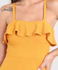 Vestido-Feminino-Curto-Canelado-com-Babado-Alca-Fina-Mostarda-9468905-Mostarda_4