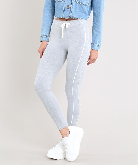 Calca-Legging-Feminina-em-Moletom-Basica-com-Faixa-Lateral-Cinza-Mescla-Claro-9445259-Cinza_Mescla_Claro_1