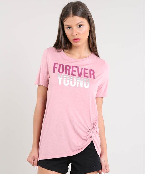 Blusa-Feminina--Forever-Young--com-No-Manga-Curta-Decote-Redondo-Rose-9446239-Rose_1