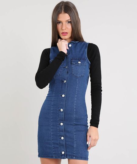 Vestido-Jeans-Feminino-Curto-com-Botoes-Sem-Manga-Azul-Escuro-9463433-Azul_Escuro_1 Vestido-Jeans-Feminino-Curto-com-Botoes-Sem-Manga-Azul-Escuro-9463433-Azul_Escuro_1