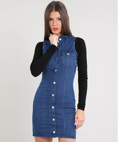 Vestido-Jeans-Feminino-Curto-com-Botoes-Sem-Manga-Azul-Escuro-9463433-Azul_Escuro_1